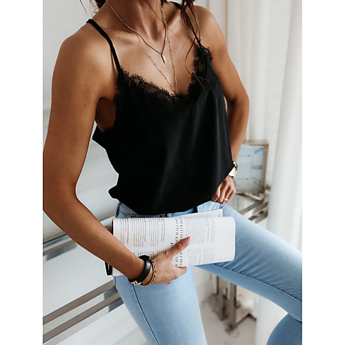 Women's Blouse Shirt Solid Colored Cut Out Lace Patchwork V Neck Strap Basic Tops Black
Women's Blouse Shirt Solid Colored Cut Out Lace Patchwork V Neck Strap Basic Tops Black
