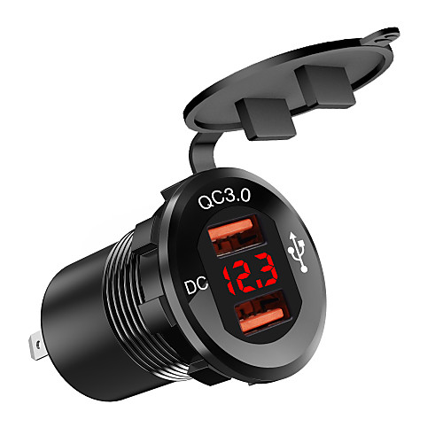 DC12-24V Car Charger / Square Mouth Aluminum Alloy Dual QC3.0usb Voltmeter Red Light Black Shell 60cm Line / IP66 / Digital Display Voltmeter
DC12-24V Car Charger / Square Mouth Aluminum Alloy Dual QC3.0usb Voltmeter Red Light Black Shell 60cm Line / IP66 / Digital Display Voltmeter