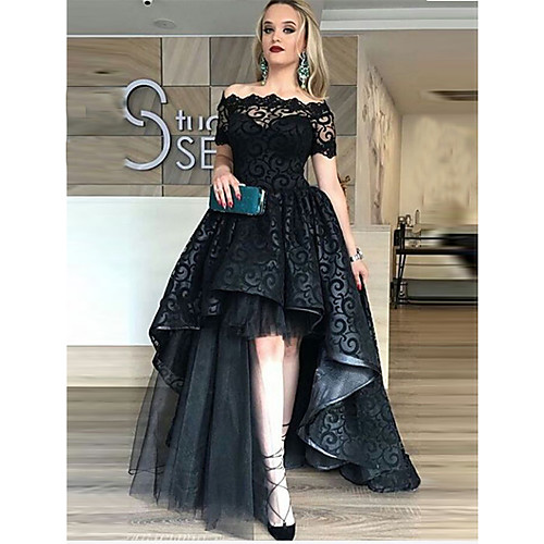 Ball Gown Celebrity Style Prom Formal Evening Dress Off Shoulder Short Sleeve Asymmetrical Lace Tulle with Tier Lace Insert 2021
Ball Gown Celebrity Style Prom Formal Evening Dress Off Shoulder Short Sleeve Asymmetrical Lace Tulle with Tier Lace Insert 2021