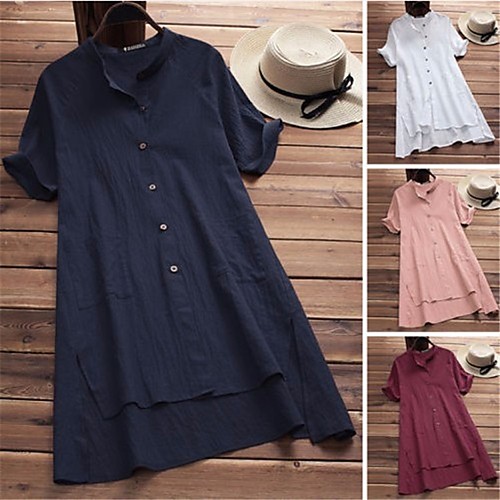 Women's Loose Knee Length Dress Blue Blushing Pink Wine White Short Sleeve Solid Color Shirt Collar S M L XL XXL 3XL 4XL
Women's Loose Knee Length Dress Blue Blushing Pink Wine White Short Sleeve Solid Color Shirt Collar S M L XL XXL 3XL 4XL