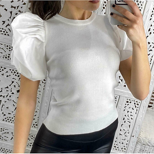 Women's Blouse Solid Colored Pleated Lace Trims Short Sleeve Daily Tops White Black Red
Women's Blouse Solid Colored Pleated Lace Trims Short Sleeve Daily Tops White Black Red