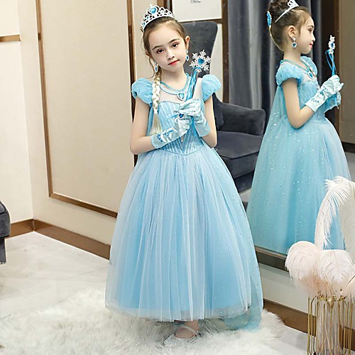 

Princess Elsa Dress Flower Girl Dress Girls' Movie Cosplay A-Line Slip Vacation Dress Blue Dress Children's Day Masquerade Tulle Sequin Cotton