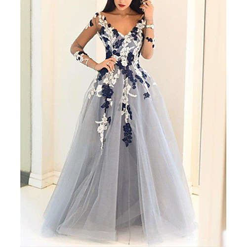 Ball Gown Floral Engagement Prom Dress V Neck Long Sleeve Floor Length Polyester with Appliques 2021 / Illusion Sleeve
Ball Gown Floral Engagement Prom Dress V Neck Long Sleeve Floor Length Polyester with Appliques 2021 / Illusion Sleeve