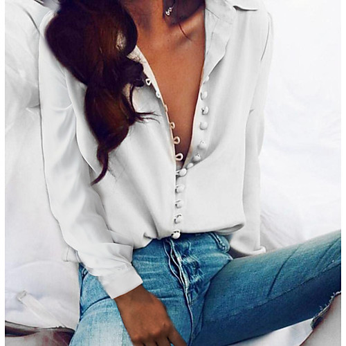 Women's Blouse Shirt Solid Colored Long Sleeve Button V Neck Basic Tops Cotton White Black Yellow
Women's Blouse Shirt Solid Colored Long Sleeve Button V Neck Basic Tops Cotton White Black Yellow