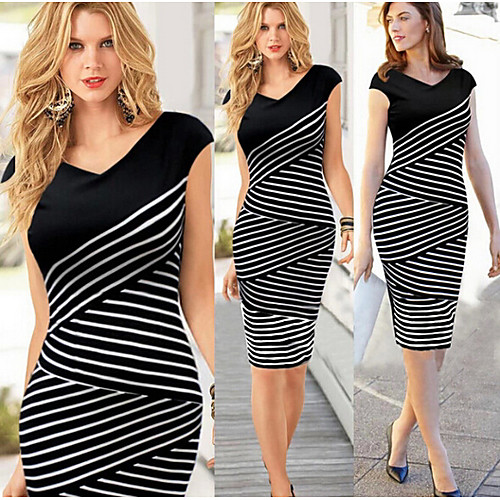 Women's Sheath Dress Knee Length Dress - Sleeveless Striped Summer Elegant 2020 Black M L XL XXL 
Women's Sheath Dress Knee Length Dress - Sleeveless Striped Summer Elegant 2020 Black M L XL XXL