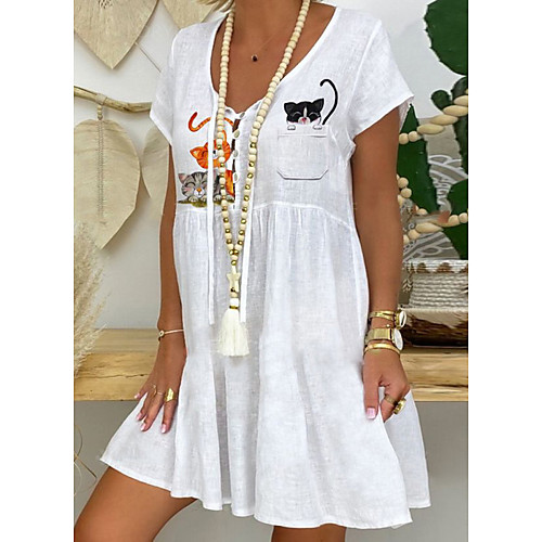 Women's A-Line Dress Knee Length Dress - Short Sleeves Animal Summer Casual Chinoiserie 2020 White S M L XL XXL XXXL
Women's A-Line Dress Knee Length Dress - Short Sleeves Animal Summer Casual Chinoiserie 2020 White S M L XL XXL XXXL