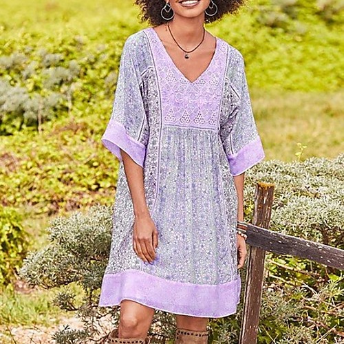 Women's Shift Dress Knee Length Dress - Half Sleeve Floral Summer Street chic 2020 Purple Khaki Light Blue S M L XL XXL XXXL XXXXL
Women's Shift Dress Knee Length Dress - Half Sleeve Floral Summer Street chic 2020 Purple Khaki Light Blue S M L XL XXL XXXL XXXXL