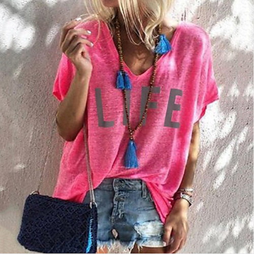 Women's Letter Print Loose T-shirt Daily V Neck Blue / Red / Blushing Pink / Fuchsia / Gray
Women's Letter Print Loose T-shirt Daily V Neck Blue / Red / Blushing Pink / Fuchsia / Gray