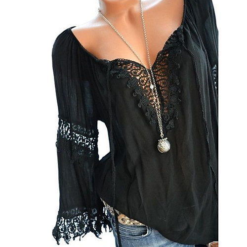 Women's Plus Size Blouse Shirt Color Block Geometric Sexy Long Sleeve Lace Fashion Hollow V Neck Tops White Black Red
Women's Plus Size Blouse Shirt Color Block Geometric Sexy Long Sleeve Lace Fashion Hollow V Neck Tops White Black Red