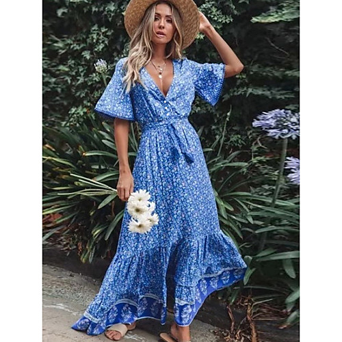 Women's Sheath Dress Maxi long Dress - Short Sleeves Floral Summer Boho 2020 Blue Royal Blue S M L XL XXL
Women's Sheath Dress Maxi long Dress - Short Sleeves Floral Summer Boho 2020 Blue Royal Blue S M L XL XXL