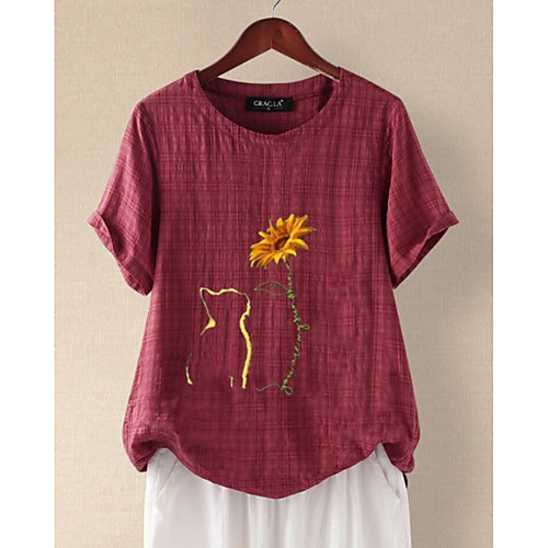 Women's Plus Size Floral Cat Print Loose T-shirt - Cotton Basic Daily Wine / Royal Blue
Women's Plus Size Floral Cat Print Loose T-shirt - Cotton Basic Daily Wine / Royal Blue