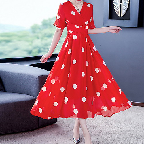 Women's A Line Dress Midi Dress White Black Red Short Sleeve Polka Dot Summer V Neck Streetwear 2021 M L XL XXL 3XL 4XL
Women's A Line Dress Midi Dress White Black Red Short Sleeve Polka Dot Summer V Neck Streetwear 2021 M L XL XXL 3XL 4XL
