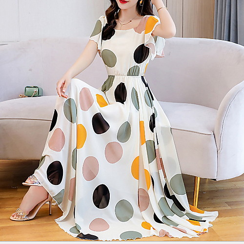 Women's Maxi Chiffon Dress - Short Sleeves Polka Dot Summer Street chic 2020 White Black S M L XL XXL XXXL XXXXL
Women's Maxi Chiffon Dress - Short Sleeves Polka Dot Summer Street chic 2020 White Black S M L XL XXL XXXL XXXXL