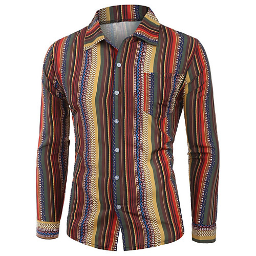 Men's Striped Shirt - Cotton Tropical Hawaiian Holiday Going out Button Down Collar Red / Orange / Green / Long Sleeve
Men's Striped Shirt - Cotton Tropical Hawaiian Holiday Going out Button Down Collar Red / Orange / Green / Long Sleeve