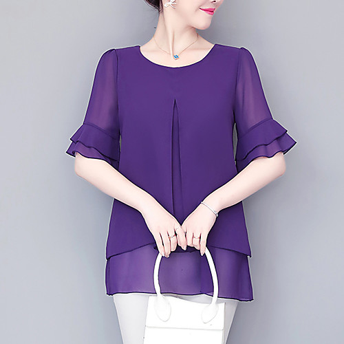 Women's Plus Size Blouse Shirt Solid Colored Ruffle Round Neck Business Basic Tops Black Purple Wine
Women's Plus Size Blouse Shirt Solid Colored Ruffle Round Neck Business Basic Tops Black Purple Wine