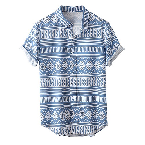 Men's Geometric Shirt - Cotton Tropical Hawaiian Holiday Beach Button Down Collar Light Blue / Short Sleeve
Men's Geometric Shirt - Cotton Tropical Hawaiian Holiday Beach Button Down Collar Light Blue / Short Sleeve