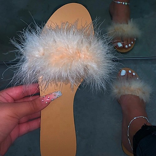 Women's Slippers & Flip-Flops Fuzzy Slippers Summer Flat Heel Open Toe Daily Feather PU Black / Yellow / Beige 
Women's Slippers & Flip-Flops Fuzzy Slippers Summer Flat Heel Open Toe Daily Feather PU Black / Yellow / Beige