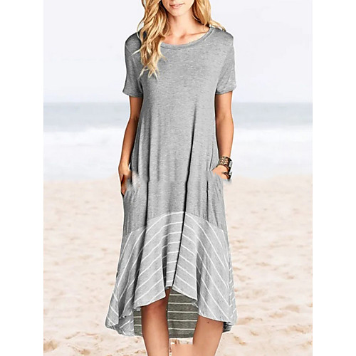 Women's Shift Dress - Short Sleeves Striped Summer Elegant 2020 Gray S M L XL XXL XXXL 
Women's Shift Dress - Short Sleeves Striped Summer Elegant 2020 Gray S M L XL XXL XXXL