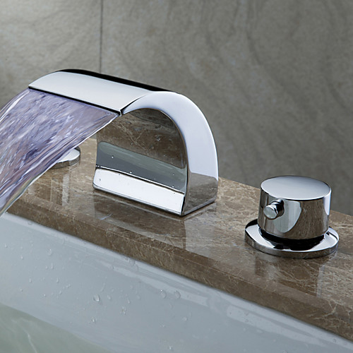 Bathroom Sink Faucet - LED / Widespread / Waterfall Chrome Deck Mounted Two Handles Three HolesBath Taps
Bathroom Sink Faucet - LED / Widespread / Waterfall Chrome Deck Mounted Two Handles Three HolesBath Taps