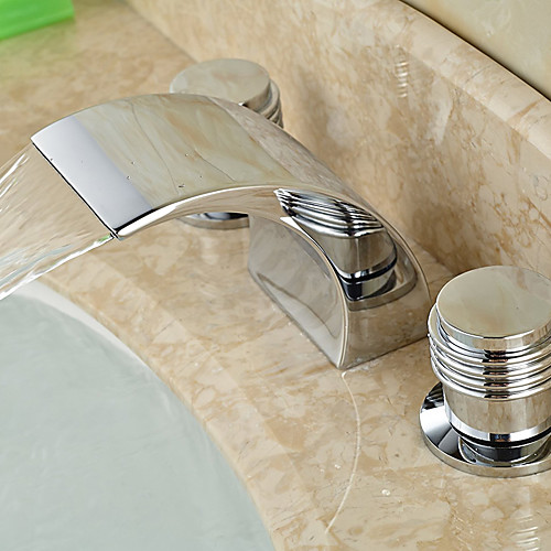 Bathroom Sink Faucet - Widespread / Waterfall Chrome Deck Mounted Two Handles Three HolesBath Taps
Bathroom Sink Faucet - Widespread / Waterfall Chrome Deck Mounted Two Handles Three HolesBath Taps