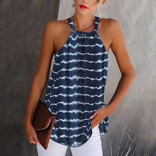 Women's Striped Print Blouse Daily Halter Neck Wine / Black / Blue / Purple / Green 
Women's Striped Print Blouse Daily Halter Neck Wine / Black / Blue / Purple / Green