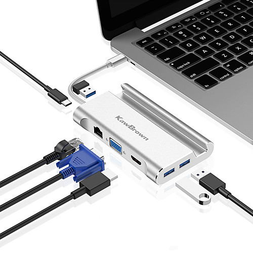 KawBrown 7 In 1 Type C Aluminum Alloy Hub VGA HDMI Adapter Bracket Support PD USB Type C RJ45 Gigabit Dock Station Extension for Laptop and Phone
KawBrown 7 In 1 Type C Aluminum Alloy Hub VGA HDMI Adapter Bracket Support PD USB Type C RJ45 Gigabit Dock Station Extension for Laptop and Phone