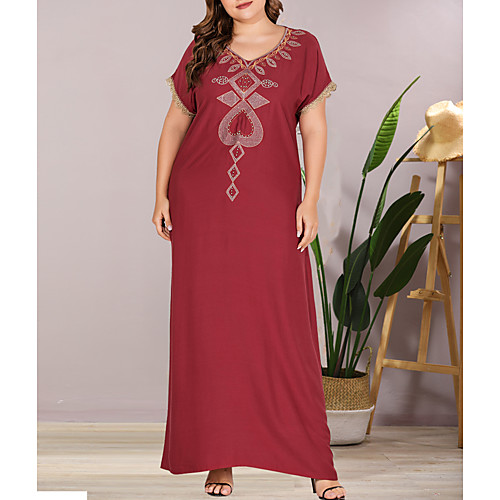 Women's Shift Dress Maxi long Dress Wine Short Sleeve Solid Color Embroidered Lace Summer V Neck Elegant Casual Going out Flare Cuff Sleeve Loose 2021 L XL XXL 3XL / Plus Size
Women's Shift Dress Maxi long Dress Wine Short Sleeve Solid Color Embroidered Lace Summer V Neck Elegant Casual Going out Flare Cuff Sleeve Loose 2021 L XL XXL 3XL / Plus Size
