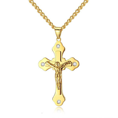 Men's Cubic Zirconia Pendant Necklace Cross Crucifix Fashion Titanium Steel Steel Gold Silver 60 cm Necklace Jewelry For Gift Daily
Men's Cubic Zirconia Pendant Necklace Cross Crucifix Fashion Titanium Steel Steel Gold Silver 60 cm Necklace Jewelry For Gift Daily