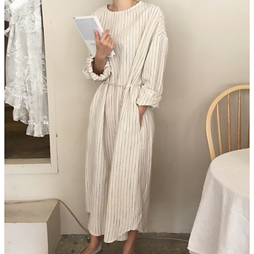 Women's A-Line Dress Midi Dress - Long Sleeve Striped Summer Work 2020 White S M L XL
Women's A-Line Dress Midi Dress - Long Sleeve Striped Summer Work 2020 White S M L XL