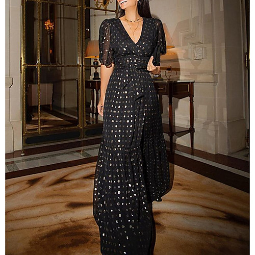 Women's Maxi A Line Dress - Short Sleeves Polka Dot Summer V Neck Elegant 2020 Black S M L XL
Women's Maxi A Line Dress - Short Sleeves Polka Dot Summer V Neck Elegant 2020 Black S M L XL