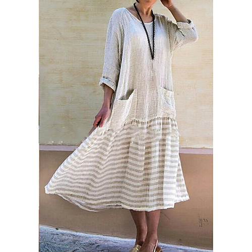 Women's A-Line Dress Midi Dress - 3/4 Length Sleeve Striped Summer Casual Vintage 2020 Blushing Pink Beige Gray S M L XL XXL XXXL XXXXL XXXXXL
Women's A-Line Dress Midi Dress - 3/4 Length Sleeve Striped Summer Casual Vintage 2020 Blushing Pink Beige Gray S M L XL XXL XXXL XXXXL XXXXXL