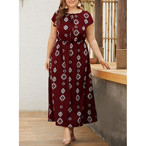 Women's A-Line Dress Maxi long Dress - Short Sleeves Geometric Summer Elegant 2020 Wine Black Navy Blue XL XXL XXXL XXXXL
Women's A-Line Dress Maxi long Dress - Short Sleeves Geometric Summer Elegant 2020 Wine Black Navy Blue XL XXL XXXL XXXXL