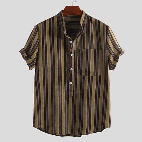 Men's Striped Shirt - Cotton Tropical Hawaiian Holiday Beach Button Down Collar Standing Collar Red / Yellow / Brown / Short Sleeve
Men's Striped Shirt - Cotton Tropical Hawaiian Holiday Beach Button Down Collar Standing Collar Red / Yellow / Brown / Short Sleeve