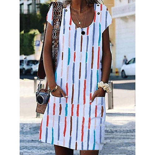 Women's Shift Dress Knee Length Dress Blue Rainbow White Short Sleeve Striped Summer V Neck Casual Mumu 2021 S M L XL XXL 3XL 4XL 5XL
Women's Shift Dress Knee Length Dress Blue Rainbow White Short Sleeve Striped Summer V Neck Casual Mumu 2021 S M L XL XXL 3XL 4XL 5XL
