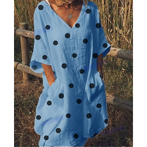 Women's A Line Dress - Half Sleeve Polka Dot Summer V Neck Casual Loose 2020 White Blue Yellow Blushing Pink S M L XL XXL XXXL
Women's A Line Dress - Half Sleeve Polka Dot Summer V Neck Casual Loose 2020 White Blue Yellow Blushing Pink S M L XL XXL XXXL