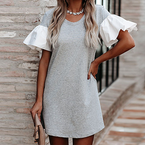 Women's Shift Dress - Short Sleeves Solid Color Patchwork Summer Street chic Daily Going out Flare Cuff Sleeve Belt Not Included Loose 2020 Gray S M L XL / Cotton
Women's Shift Dress - Short Sleeves Solid Color Patchwork Summer Street chic Daily Going out Flare Cuff Sleeve Belt Not Included Loose 2020 Gray S M L XL / Cotton