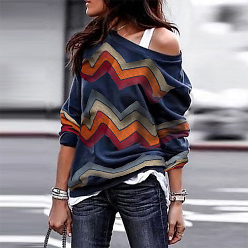 Women's Striped Pullover Long Sleeve Sweater Cardigans One Shoulder Fall Spring Navy Blue
Women's Striped Pullover Long Sleeve Sweater Cardigans One Shoulder Fall Spring Navy Blue