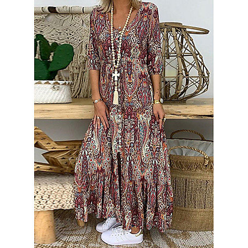 Women's A-Line Dress Maxi long Dress - 3/4 Length Sleeve Floral Summer Casual 2020 Wine Blue Yellow S M L XL
Women's A-Line Dress Maxi long Dress - 3/4 Length Sleeve Floral Summer Casual 2020 Wine Blue Yellow S M L XL