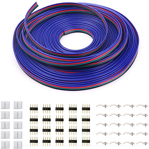 5M 4 Pin RGB Extension Cable Wire Cord for 5050 3528 Color Changing Flexible LED Strip Light with 10x Gapless LED Strip Connectors 20x LED Strip Clips 20x 4 Pin Male to Male Connector
5M 4 Pin RGB Extension Cable Wire Cord for 5050 3528 Color Changing Flexible LED Strip Light with 10x Gapless LED Strip Connectors 20x LED Strip Clips 20x 4 Pin Male to Male Connector
