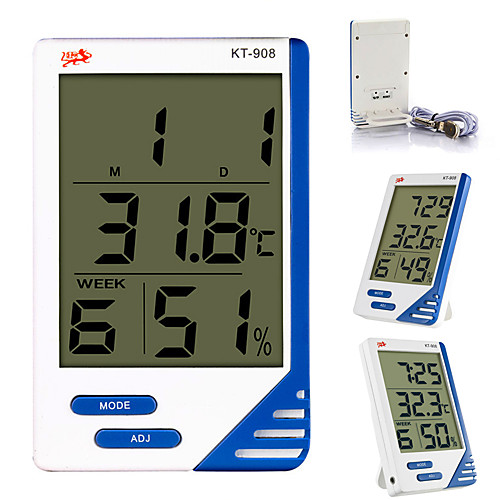 KT-908 LCD 1.5V Display Digital Temperature Humidity Meter Indoor Outdoor temperature Humidity Simultaneously Showing
KT-908 LCD 1.5V Display Digital Temperature Humidity Meter Indoor Outdoor temperature Humidity Simultaneously Showing