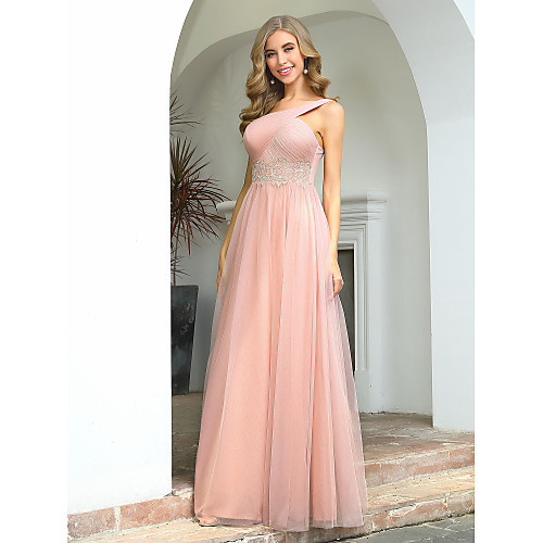A-Line One Shoulder / Cross Front Floor Length Tulle Bridesmaid Dress with Appliques / Ruching
A-Line One Shoulder / Cross Front Floor Length Tulle Bridesmaid Dress with Appliques / Ruching