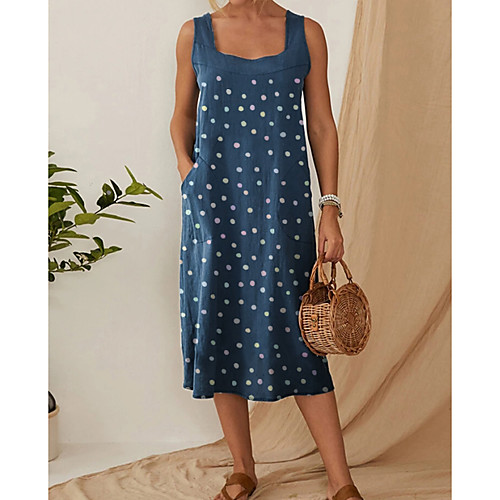 Women's Shift Dress Midi Dress - Sleeveless Polka Dot Print Summer Casual Daily 2020 Blue M L XL XXL XXXL 
Women's Shift Dress Midi Dress - Sleeveless Polka Dot Print Summer Casual Daily 2020 Blue M L XL XXL XXXL