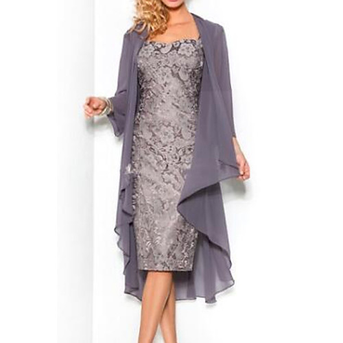 Sheath / Column Mother of the Bride Dress Plus Size Vintage Scoop Neck Knee Length Chiffon Lace Long Sleeve with Lace 2021
Sheath / Column Mother of the Bride Dress Plus Size Vintage Scoop Neck Knee Length Chiffon Lace Long Sleeve with Lace 2021