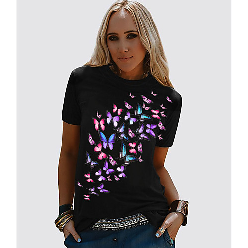 Women's T shirt Butterfly Graphic Prints Round Neck Basic Tops 100% Cotton Black
Women's T shirt Butterfly Graphic Prints Round Neck Basic Tops 100% Cotton Black