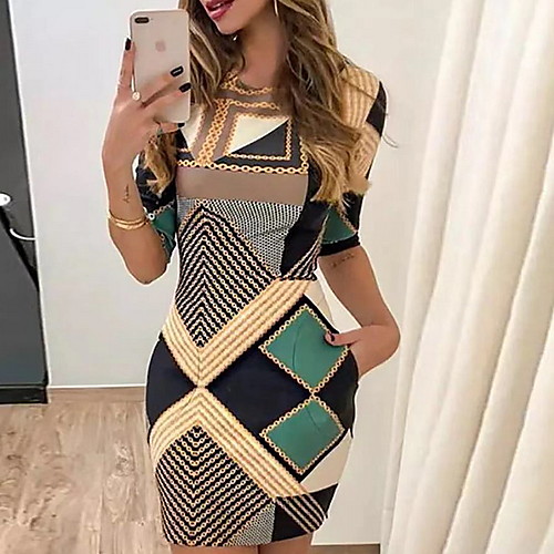 Women's Sheath Dress Knee Length Dress - Half Sleeve Geometric Summer Boho 2020 Khaki M L XL XXL
Women's Sheath Dress Knee Length Dress - Half Sleeve Geometric Summer Boho 2020 Khaki M L XL XXL