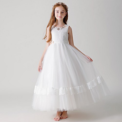 Ball Gown Round Floor Length Tulle Junior Bridesmaid Dress with Crystals / Appliques
Ball Gown Round Floor Length Tulle Junior Bridesmaid Dress with Crystals / Appliques