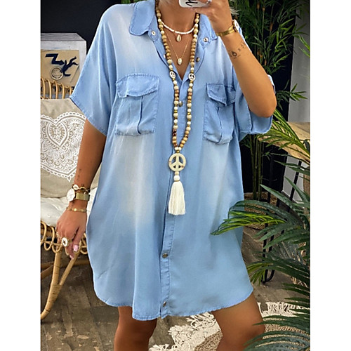 Women's Denim Shirt Dress Short Mini Dress Blue Half Sleeve Solid Color Pocket Button Spring Summer Shirt Collar Chic & Modern Hot Casual Oversized 2021 S M L XL XXL 3XL / 100% Cotton / 100% Cotton
Women's Denim Shirt Dress Short Mini Dress Blue Half Sleeve Solid Color Pocket Button Spring Summer Shirt Collar Chic & Modern Hot Casual Oversized 2021 S M L XL XXL 3XL / 100% Cotton / 100% Cotton