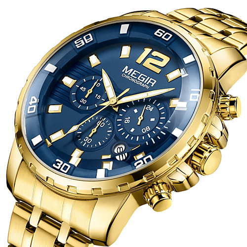 MEGIR Men's Dress Watch Quartz Formal Style Modern Style Stainless Steel Black / Silver / Gold 30 m Water Resistant / Waterproof Calendar / date / day Chronograph Analog Classic Big Face - Black
MEGIR Men's Dress Watch Quartz Formal Style Modern Style Stainless Steel Black / Silver / Gold 30 m Water Resistant / Waterproof Calendar / date / day Chronograph Analog Classic Big Face - Black