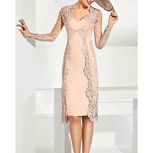 Two Piece Mother of the Bride Dress Wrap Included Plunging Neck Knee Length Lace Long Sleeve with Lace 2021
Two Piece Mother of the Bride Dress Wrap Included Plunging Neck Knee Length Lace Long Sleeve with Lace 2021