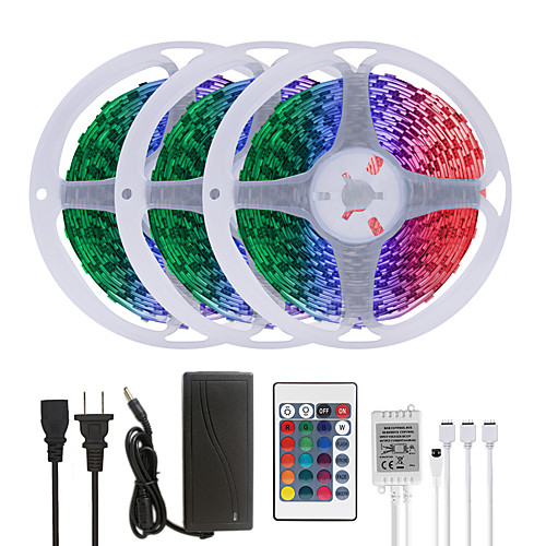 15M(3x5M) LED Strip Lights RGB Tiktok Lights 900LEDs Flexible Color Change SMD 5050 with 24 Keys IR Remote Controller and 100-240V Adapter for Home Bedroom Kitchen TV Back Lights DIY Deco
15M(3x5M) LED Strip Lights RGB Tiktok Lights 900LEDs Flexible Color Change SMD 5050 with 24 Keys IR Remote Controller and 100-240V Adapter for Home Bedroom Kitchen TV Back Lights DIY Deco